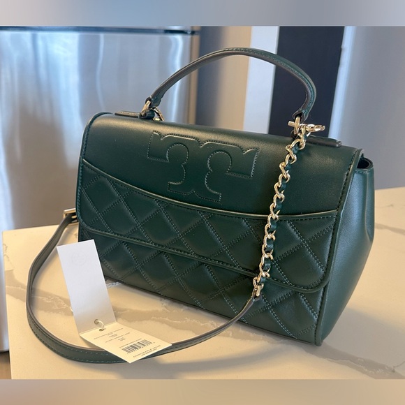 Like new, Tory Burch Savannah top handle / shoulder strap emerald green leather - Picture 1 of 8
